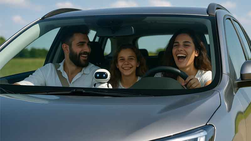 Family enjoying a car ride